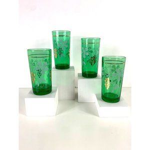 Vintage Anchor Hocking Mid Century Gold Grape Patterned Juice Glasses